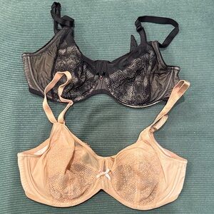 Set of 2 Chantelle Revele Moi Underwire Full Cup Bras lace Black nude size 34D